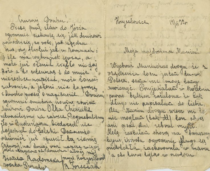 KKE 5279.jpg - Dok. List od Ireny Radomskiej i R. Trzeciak, Kszyszkowice, 4 VI 1922 r.